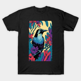 Crow Vibrant Tropical Flower Tall Retro Vintage Digital Pop Art Portrait T-Shirt
